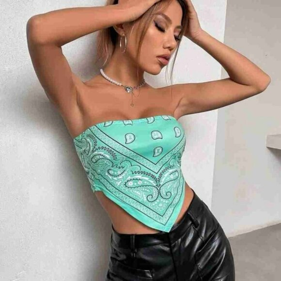 Mint Green Paisley Bandana Top - Picture 1 of 3